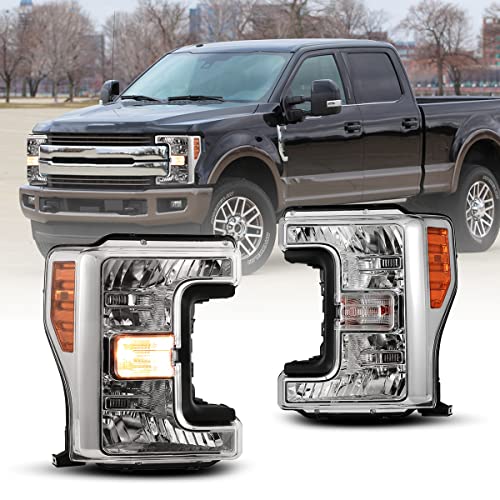 I1MOTOR Headlights Assembly Pair Compatible with [2017 2018 2019 FORD F-250 350 450] SUPER DUTY Headlight (Chromed/Amber Reflector/Clear Lens) Driver and Passenger Side