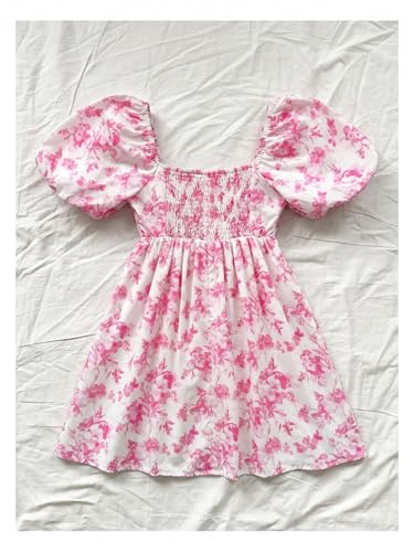 Image of Floerns Women's Floral Dress Puff Sleeve Dress Square Neck Summer Vacation Picnic Mini Dresses