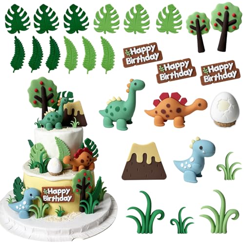 Dinosaur Cake Toppers, Cartoon Dino Cake Decorations Dinosaur Egg Leaves