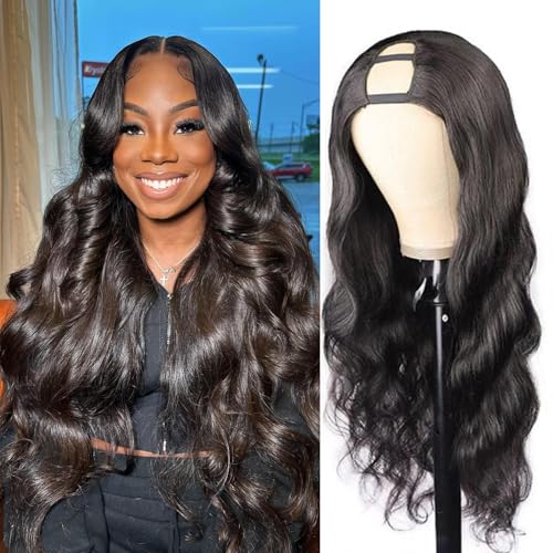 BYYASAA U Part Human Hair Wig Body Wave U Part Wig Human Hair for Black Women Glueless Wigs Human Hair Clip Upgrade Natural Hair Wig Beginner Friendly Middle Part 180% Density 18inch