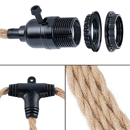 Yilliaw Triple Pendant Light Cord Kit With Independent Switch And Hemp Rope - 27Ft Vintage Hanging Lighting Fixture For Diy Projects Decoration, Compatible With E26 Led Light Bulbs #TOP3