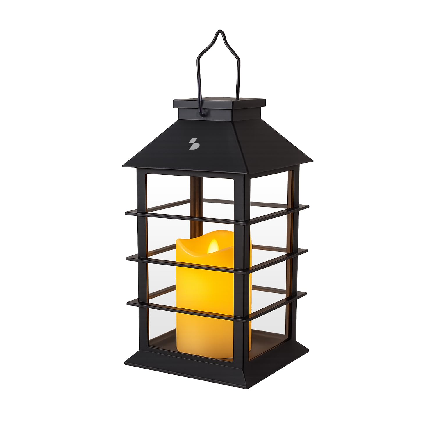 BEPER P207ILO303 Latarnia solarna ze świecą LED z efektem płomienia, zewnętrzna lampa solarna z haczykiem, automatyczne włączanie, ciepłe migoczące światło, IP44 do ogrodu i balkonu