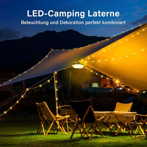 Camping Lichterkette Aufrollbar und Wasserdicht mit 8 Beleuchtungsmodi, Tragbare Wiederaufladbare LED Lichterkette Für Zelt Camping, Festival Zubehör, Deko Garten, Lichterkette Innen(10M)