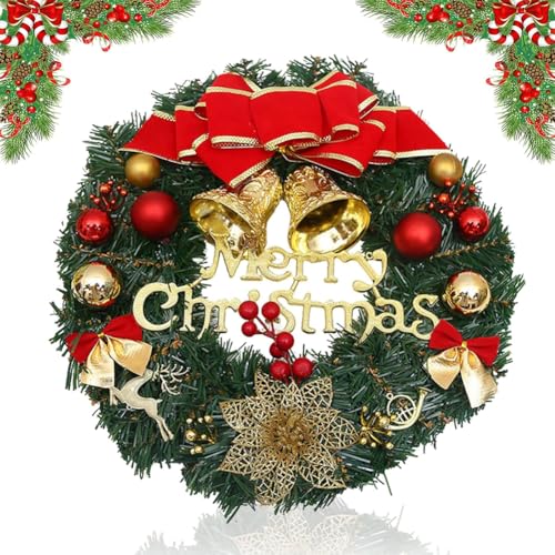 Couronne de Noël Porte Avant, Guirlande de Noël Artificielle, Couronne de Porte avec Bowknot, Décoration Suspendues pour Noël 30cm - A