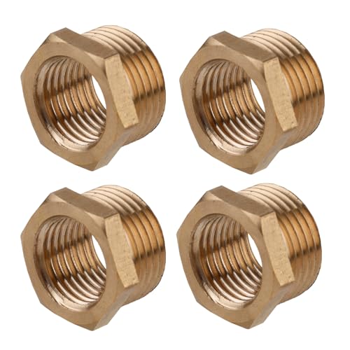 Image of 4pcs 3 /8 Inch to 1 /4 Inch NPT Female Reducer Hex Bushing, Brass Reducing Hex Bushing Heavy Duty Threaded Pipe Fitting Adapter for Plumbing Gas Hydraulic Systems