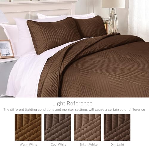 Exclusivo Mezcla Ultrasonic Twin Quilt Bedding Set, Lightweight Brown Bedspreads Soft Modern Geometric Coverlet Set for All Seasons (1 Quilt and 1 Pillow Sham) by Exclusivo Mezcla - Used condition - Image 3