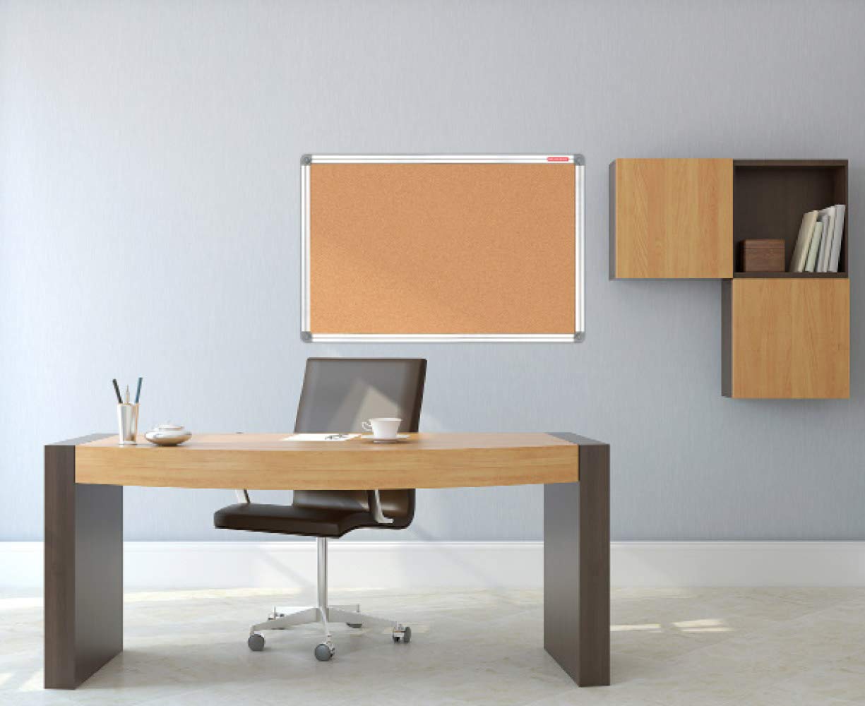 Bacheca Appunti Casa Ufficio Scuola Bacheca Sughero 60x45cm Office PRODUCTS - Cornice Alluminio Per Casa E Ufficio Lavagna Sughero 60x45
