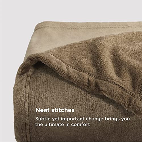 image for Bedsure GentleSoft Fleece Throw Blanket Camel - 300GSM Blankets for Co