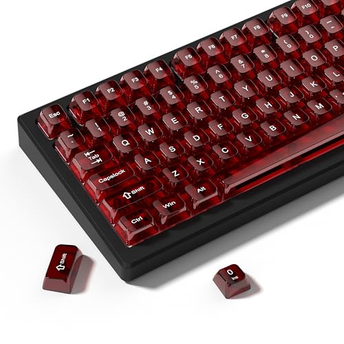 レッドクリアキーキャップ Womier 115キー 透明セラミックジェリーキーキャップセット MDAプロファイル、MXスイッチ対応メカニカルキーボード用 光を通すクリスタルキーキャップ(レッド)