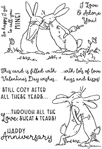 Rabbits Hugs Kisses Happy Anniversary Dies and Stamp Sets for Card Making Metal Cutting Dies Match Clear Rubber Stamp Sets for DIY Scrapbooking Paper Crafting Valentiene's Day Handmade Card Gifts