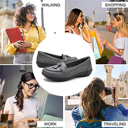 Image of Maichal Loafers for Women Slip On Comfort Leather Tassel Dress Shoes