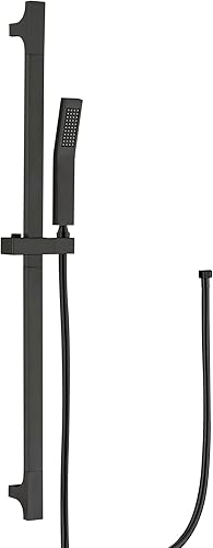 Miniatura 10 de Ducha de mano negra mate con barra deslizante, cabezal de ducha cuadrado de alta presión con rociador de mano de 29 pulgadas, barra deslizante