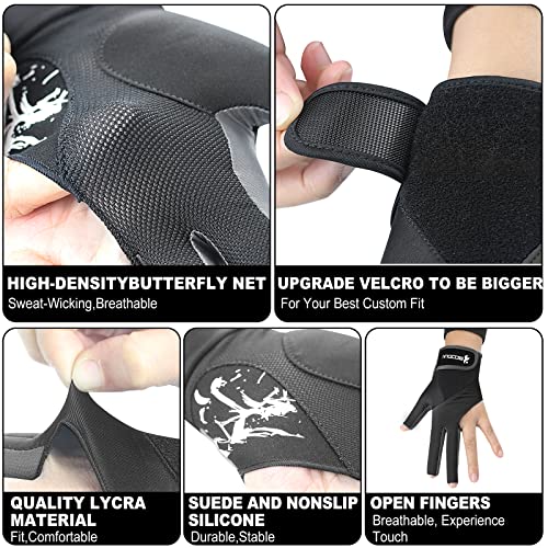 YFY Billiard Pool Gloves for Left Hand 3 Finger, Splicing Process, Snooker Cue Sport Glove Popular Sizes for Men & Women - Thumbnail 4