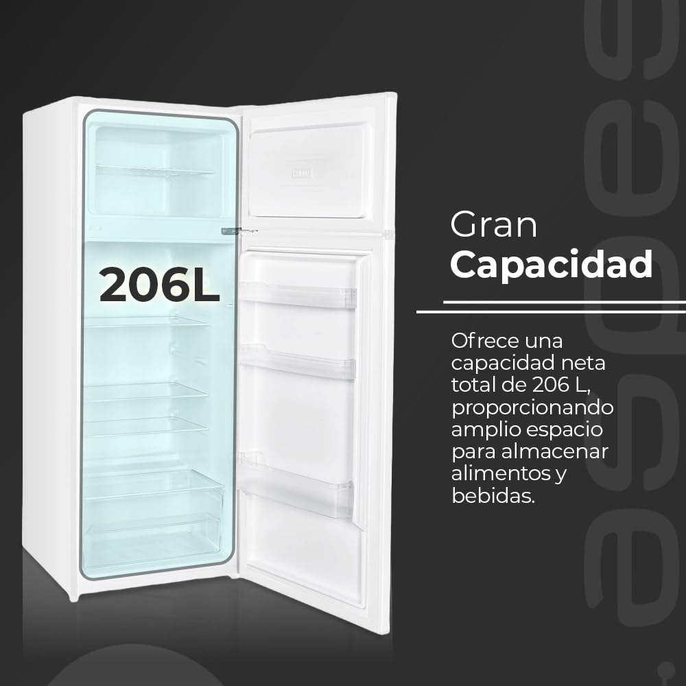 Aspes Frigorífico 2 Puertas Blanco AF145503E. Capacidad 206 Litros, Puerta Reversible, Bajo Nivel Sonoro, Eficiencia Energética Clase E