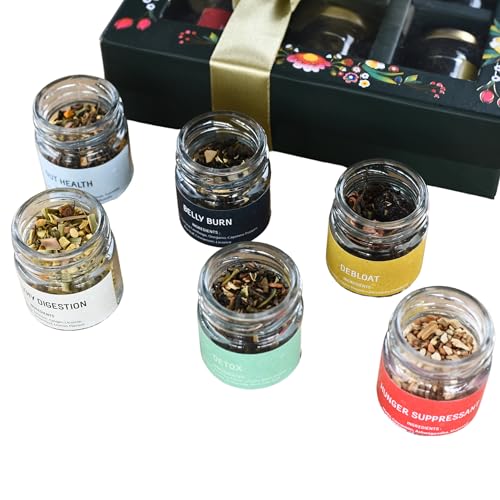 Image of OH CHA - Assorted Tea Gift Box, Detoxers Box| Tea Gift Set with 6 Flavors | Whole Green Tea Leaves | Healthy Exotic Tea Sampler Pack | Birthday Gift, Wedding Gift | Corporate Gifts for Diwali