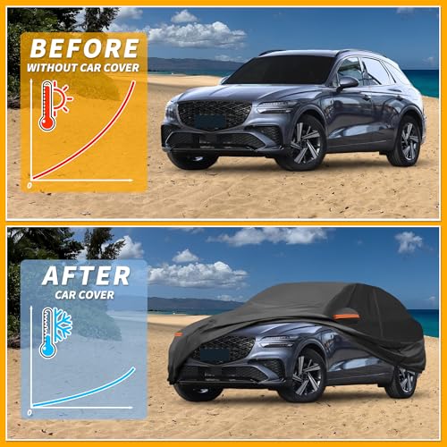 Partuto Car Cover Waterproof All Weather Sun Rain Protection Full Exterior Cover for Genesis GV70 190T-PU Black with Left Side Zippers by Partuto - Image 4