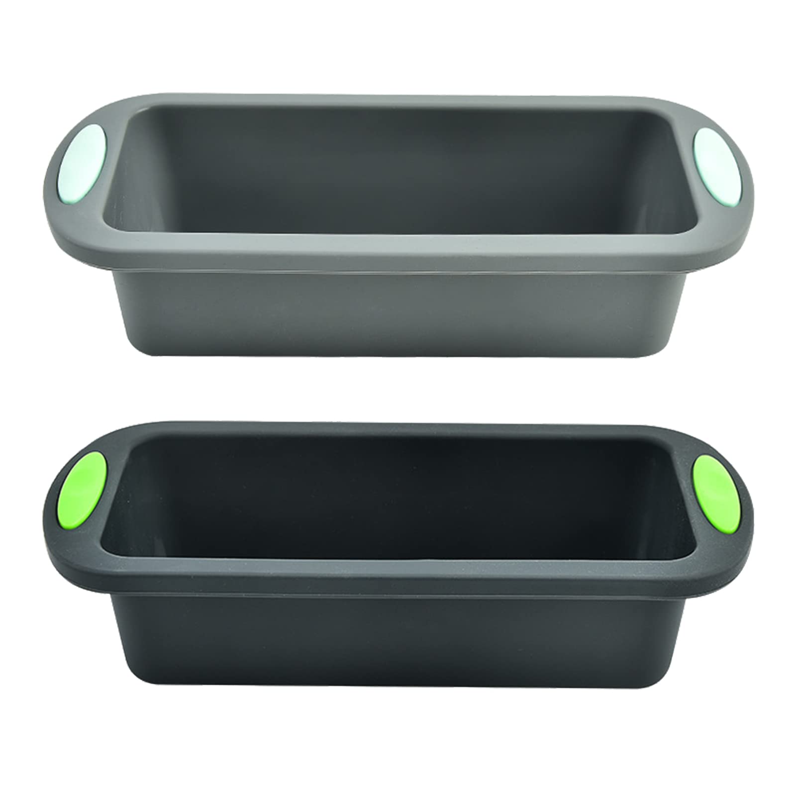 BesoAbrazo Silicone Loaf Pan for Baking Homemade Bread, Meatloaf, Cake, Non-Stick Reusable Rectangle Silicone Molds with Easy Grab Handles, Set of 2 (Grey & Dark Grey)