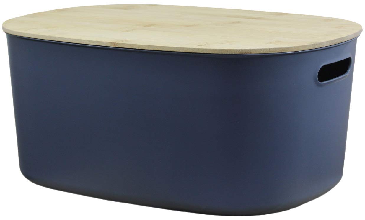 Muddy Hands Plastic Storage Box with Bamboo Lid Home Kitchen Bedroom Bathroom Office Stackable Lidded Basket Container (4, 12 Litre Anthracite)