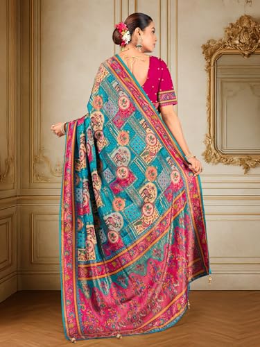 Image of Glory Sarees Women's Luxurious Dola Pure Silk Original Saree Position Print Work Madhubani Inspired Motifs Banarasi Kanjivaram Style Saree With Blouse Piece (Elegant101 Parent)