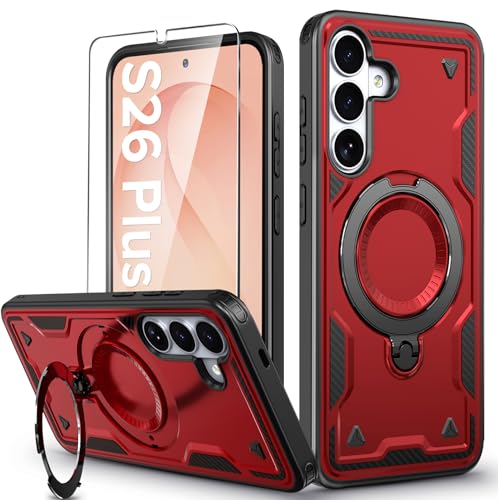 Image of for Samsung Galaxy S26 Plus Case Magnetic with stand, with Mag-Safe, with Screen Protector, Wireless Charging, Shockproof for Samsung S26 Plus 5G Phone Case, Ring Holder Cover for Samsung S26 Plus
