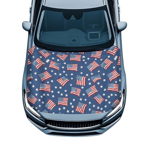 Image of 59x39 Inch Hood Cover for Compact Cars SUV Sedans Trucks, American Flag Waterproof Stretchable Car Hood Wraps Auto Banner Auto Dcorative Accessories