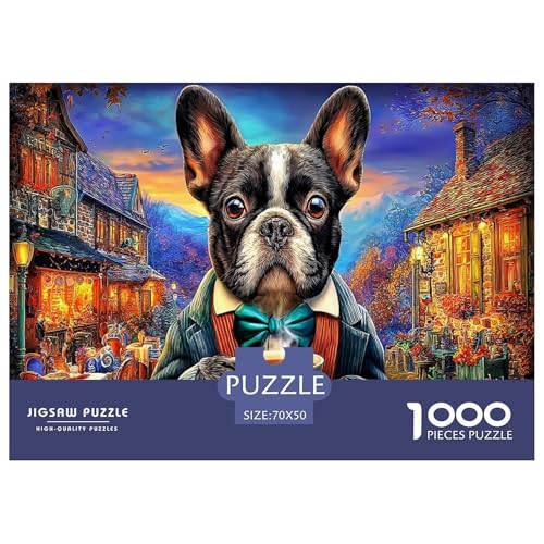 Rompecabezas de bulldog de 1000 piezas para adultos, puzzle ecológico de 70x50cm 2