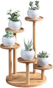 OLizee 5 Tier Wood Plant Riser Stand Tabletop Tiered Plant Pot Holder Stand Bamboo Succulent Plant Stand Plant Pot Riser Stand Plant Display Holder for Desktop Decor