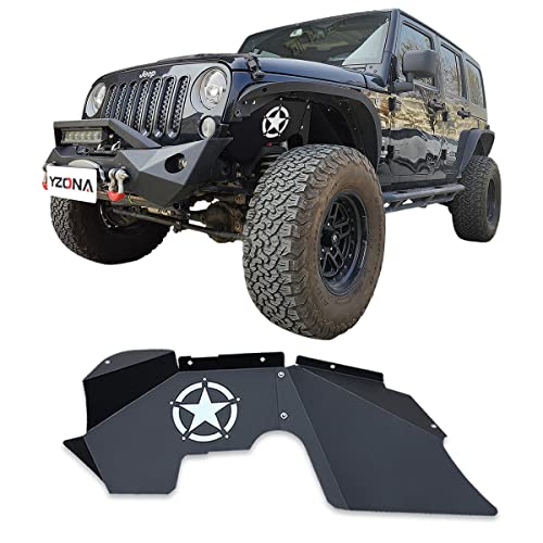 Yzona Front Inner Fender Liners Compatible With 2007-2018 Jeep Wrangler Jk & Jku Unlimited Sport Sahara Rubicon, Bolt-On Style Mud Guards Steel Wheel Well Fenders Flares Cover (2/4 Doors) #TOP4