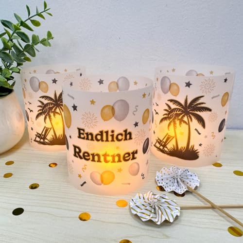 12 Windlicht Tischdeko Ruhestand Deko, Rente Deko Endlich Rentner, Renteneintritt Geschenk für Männer Frauen Abschiedsfeier Ruhestand Pensionierung Party, Geeignet für Teelichter oder Kerzen
