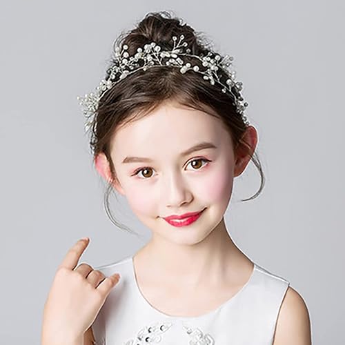 Miniatura 8 de Campsis Comunión Princesa Perla Linda Diadema de Cristal Blanco Encantadora Novia Diadema Novia Dama de honor Accesorios para el Cabello para