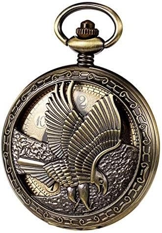 GenericMechanical Eagle Arabic Numerals Dial Skeleton Pocket Gold Dial, Gold Band Analog-Digital Watches with Gift Box and Chains for Mens Women