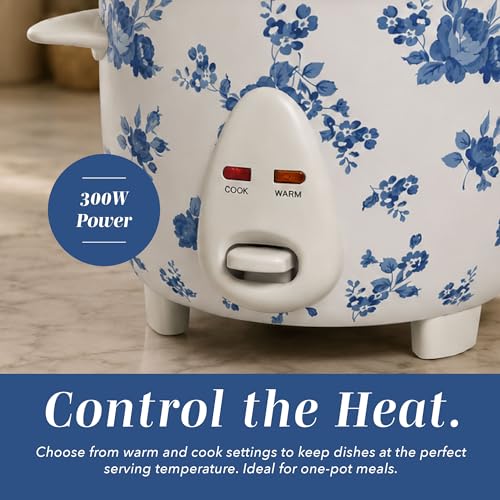 Image of COOK WITH COLOR 6 Cup Rice Cooker 300W - Effortless Cooking and Perfectly, Cooks 3 Cups of Raw Rice for 6 Cups of Cooked Rice, Floral Blue