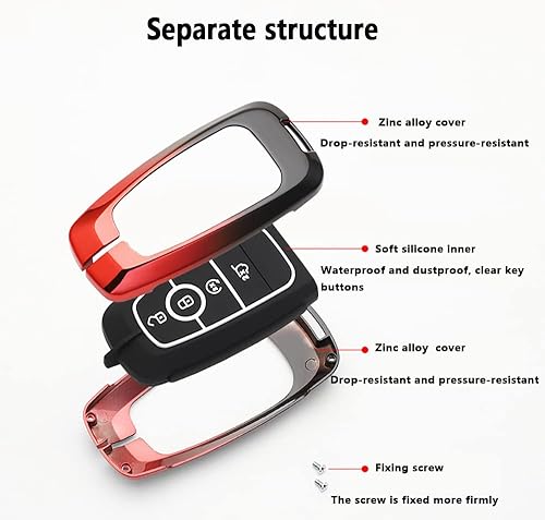 Miniatura 5 de AAGiiLEEYO Funda para llavero de automóvil, funda de 4 llaves, carcasa de metal con control remoto de entrada sin llave inteligente con Keychian