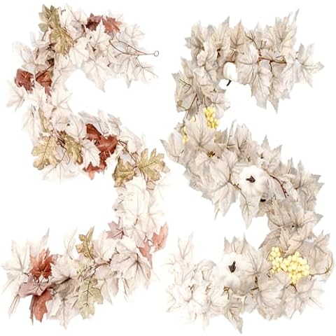 2PCS Fall Garland - 6FT/180cm Autumn Maples Leaf Pumpkin Berry Garland+Pure Maple Hanging Vine Garland Fall Decor for Thanksgiving, Halloween, Christmas Indoor and Outdoor Decor Cover