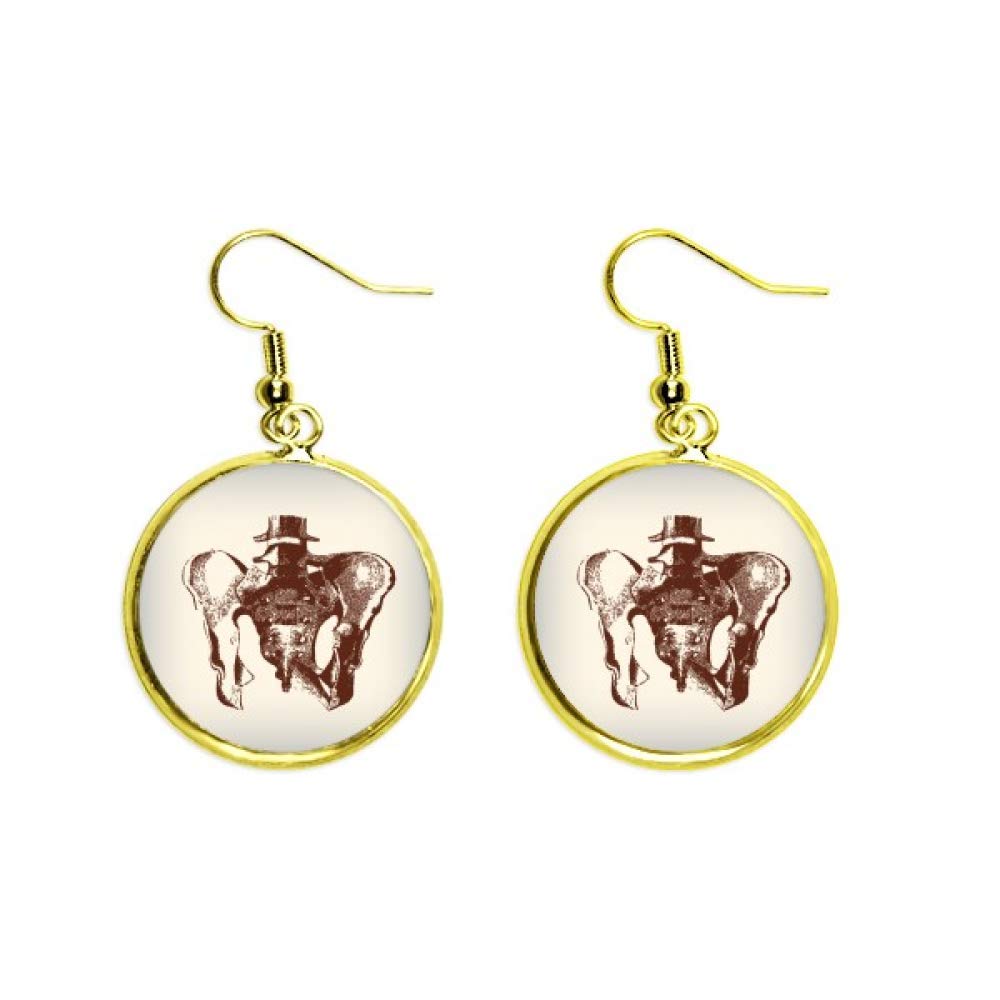 Pendientes de esqueleto humano con cadera y columna dorados para mujer 2