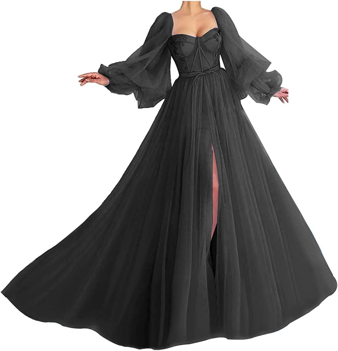 Women's Puffy Sleeve Prom Dress Ball Gown Tulle Sweetheart Wedding Formal Evening Dresses with Split