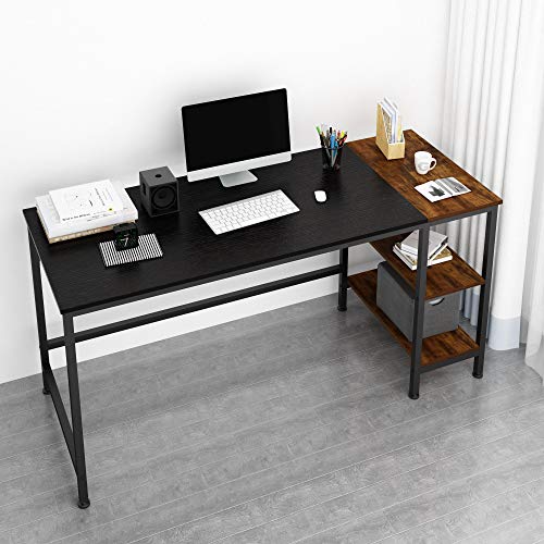 JOISCOPE Escritorio de Computadora,Escritotio,Mesa de Computadora,Mesa de Ordenador,Mesa para Computadora,Mesa Industrial Hecha de Madera y Metal,60 Pulgadas(Acabado Negro)
