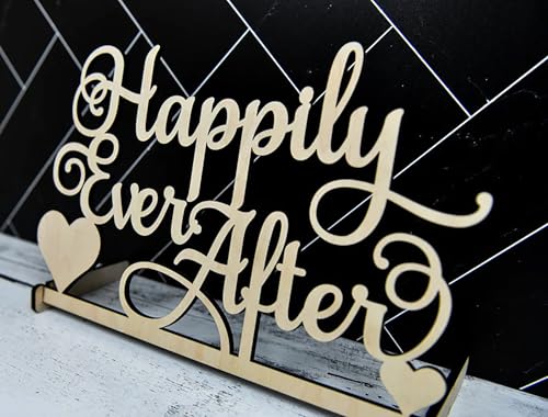Happily Ever After Table Sign Wooden Wedding Table Sign Happily Ever After Freestanding Tabletop Decor for Wedding Party Decorations Engagement Bachelorette Party Decor