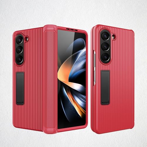 Samsung Galaxy Z Fold 5�p�q���W�P�[�X�A�ڂɌ����Ȃ��X�^���h�t���y�X�N���[���ی�&�q���W�v���e�N�^�[�z�A�t���{�f�B�ی�J�o�[�AGalaxy Z Fold 5�p�ϏՌ��P�[�X(Red)