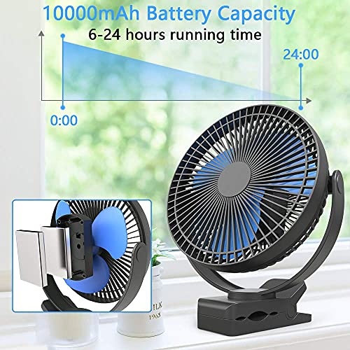 Koonie 10000Mah Rechargeable Portable Fan, 8-Inch Battery Operated Small Clip On Fan, Usb Car Fan 4 Speeds, Sturdy Clamp For Office Desk Golf Cart Stroller Outdoor Travel Camping Tent Gym Treadmill #TOP1