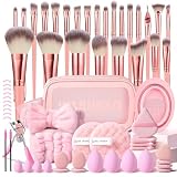 HGHDBT 65Pcs Pink Makeup Brushes Set Professional Makeup Kit Multi-functional Makeup Tool Set with Case Facial...