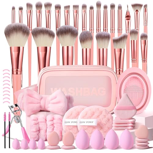 HGHDBT - HGHDBT 65Pcs Pink Makeup Brushes Set Professional Makeup Kit Multi-functional Makeup Tool Set with Case Facial Makeup Accessories, Foundation Makeup Brush Kit Eye and Face Make up Brushes & Tools
