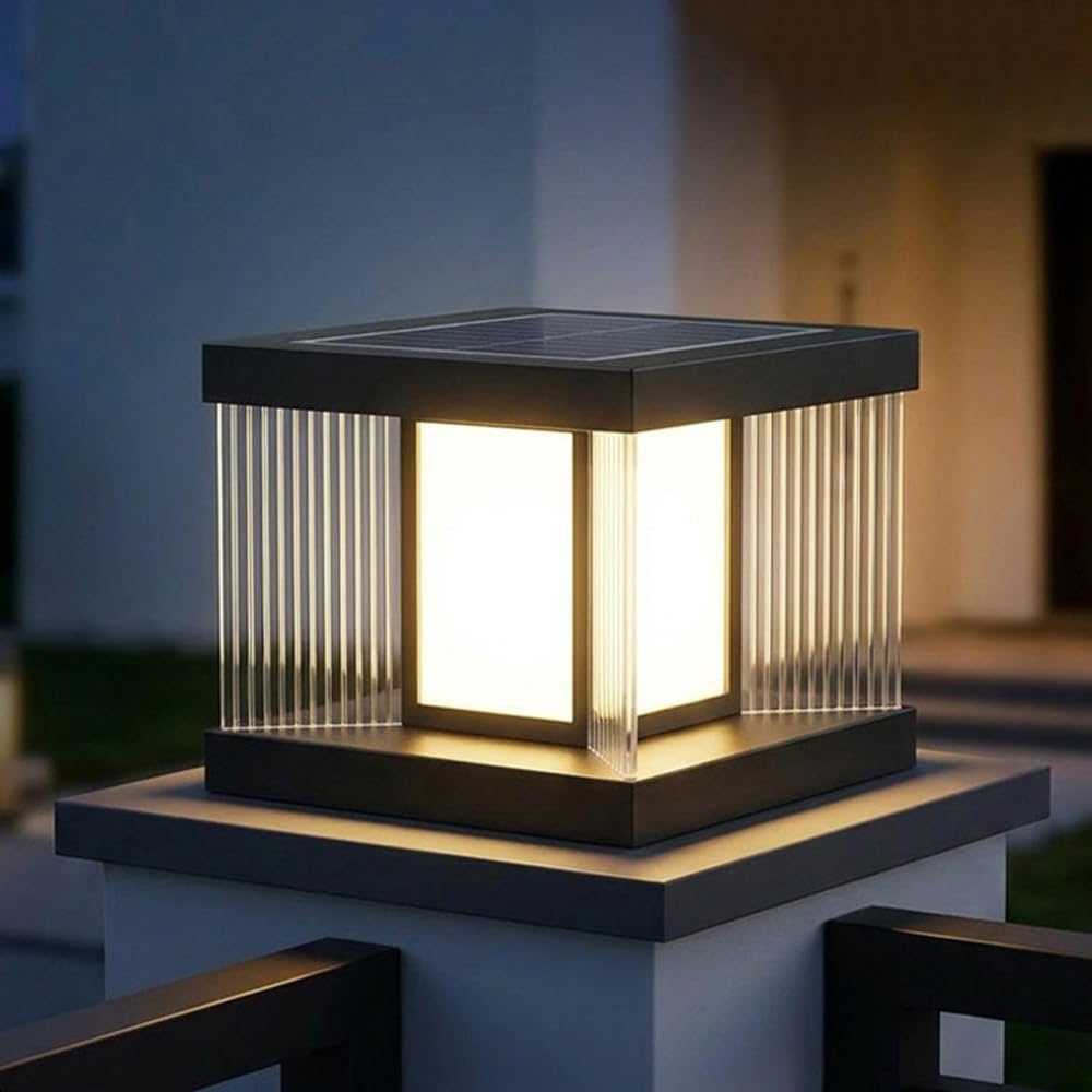 Solar Post Lights For Outdoor Gate Column Pillar Lights With Remote LED Pedestal Bollard Lighting Modern Solar LED Landscape Path Lights Waterproof Fence Deck Lanterns For Yard Mailbox Pier Lamps