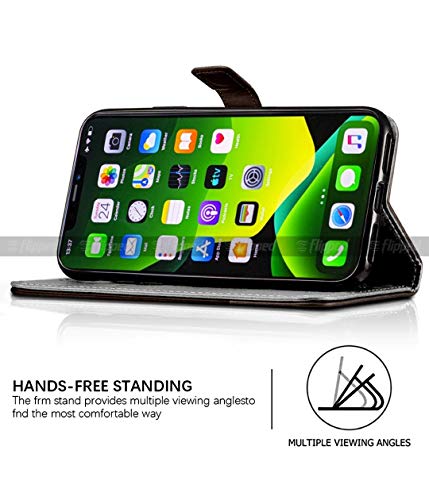 Image of FLIPPED Vegan Leather Flip Case Back Cover for iQOO 9 SE 5G (Flexible, Shock Proof | Hand Stitched Leather Finish | Card Pockets Wallet & Stand | Coffee with Brown)