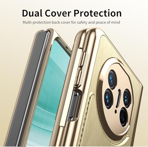 Protection intégrale Huawei Mate X3 pliante fine antichoc dorée en cuir - 6