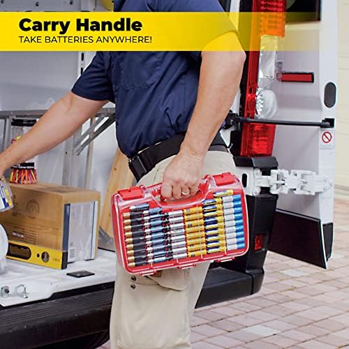 Ontel Battery Daddy Storage & Organizer Case w/Tester, Stores & Protects Up to 180 Batteries, Double-Sided, Clear Locking Lid, Secure Latches & Portable Carrying Handle - Red (Batteries Not Included) - 4