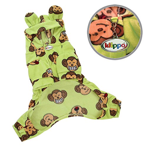 Klippo Silly Monkey Fleece Hooded Pajamas/Bodysuit/Loungewear/Coverall With Ears - Lime - X-Small #TOP2