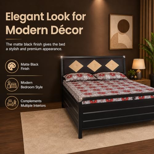 Image of King Size 6X6 Metal Hydraulic Storage Bed - Matte Black Finish, No Mattress Included (75X72 INCH)