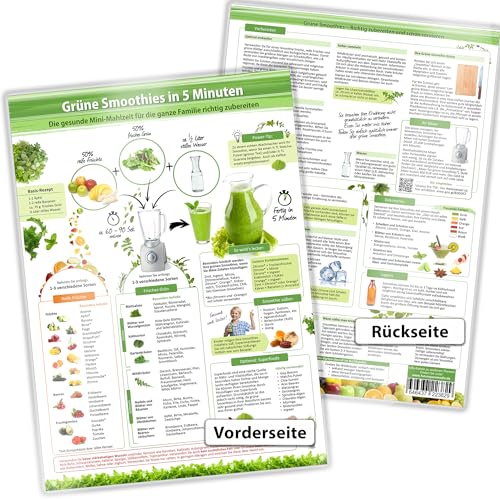 Grüne Smoothies in 5 Minuten (2020): Intuitive Anleitung um die gesunde Mini-Mahlzeit für die ganze Familie richtig zuzubereiten - (DINA4 - 2 Seiten - ... praktisch, abwischbar und blätterfrei)