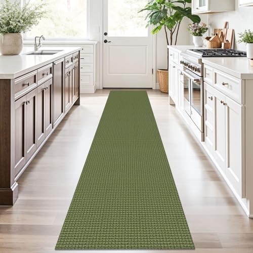 KOZYFLY Runners for Hallways 2x10 ft Washable Kitchen Runner Non Slip Rubber Backed Hallway Rugs Cotton Entryway Runner Rug Floor Carpet for Indoor Hall, Backdoor, Kitchen, Olive Green/Earthy Green